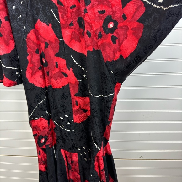 Saint Romei Vintage 80’s Dress Midi Pure Silk Black Red Floral Print Sz 10 - Picture 8 of 12